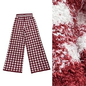 Happily Grey Red White Pants Wide Leg Furry Fuzzy Comfy Textured Sweater Pants